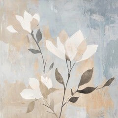 Abstract muted colors florals painting poster decoration