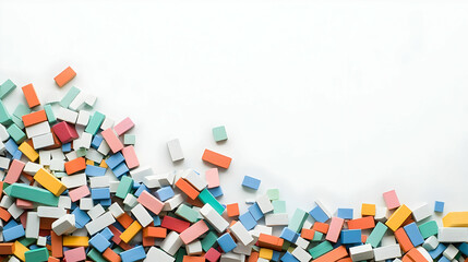 Colorful Rectangular Blocks Scattered Against White Background in Abstract Arrangement