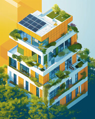 Eco-Friendly Office Building Exterior Illustration - エコフレンドリーなオフィスビル外観イラスト