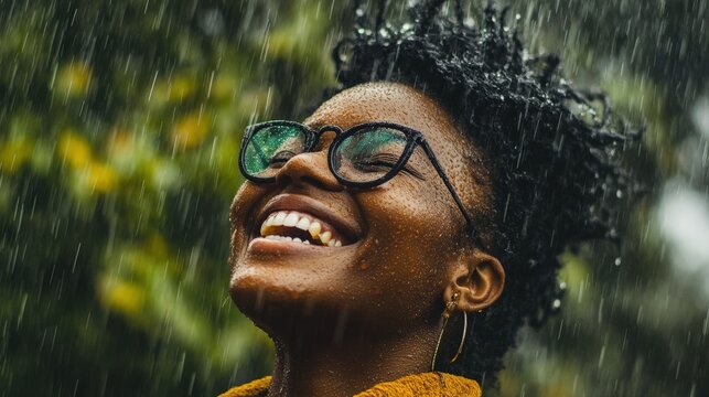 Joyful Woman in Rain