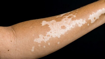 Close-Up of Skin with Vitiligo on Arm Isolated on Black Background