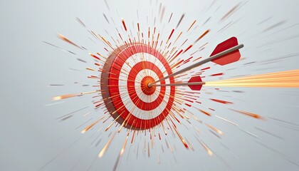 Dynamic arrow hitting target abstract concept digital art minimalist design close-up view precision