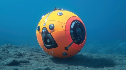Submersible robot exploring ocean floor.