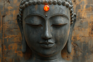 a buddha face with closed eyes,