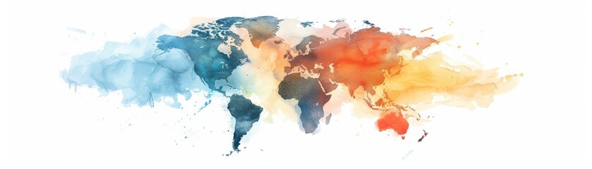 Obraz premium Watercolor world map, global concept.