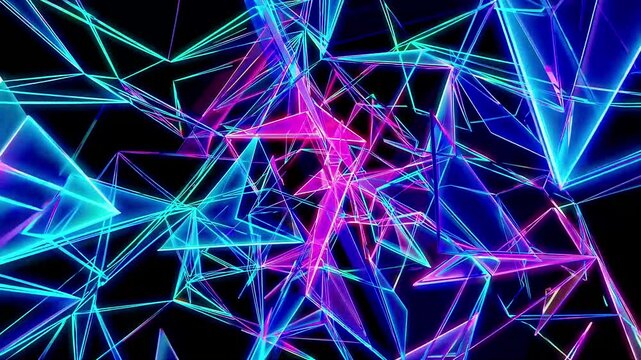 A futuristic abstract background with layered geometric patterns, vibrant luminosity, and a sleek, modern glow.
