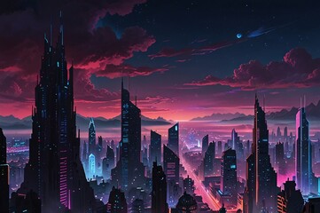Futuristic Neon Skyline Above Ruins – Utopia Meets Dystopia V2