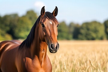 Obraz premium brown horse in wheat field