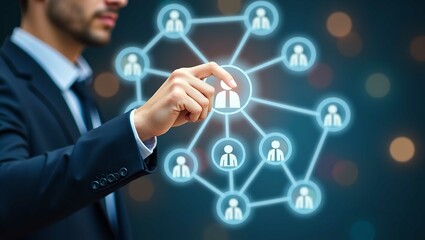 Human resource management technology (HR), Human resource manager touching human resource network structure and checks the CV online to choose the perfect employee for company, Effective