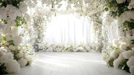 Obraz premium A floral wedding ceremony setting adorned with beautiful white blossoms