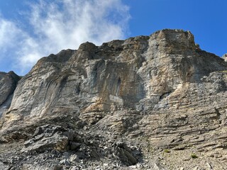Rocks and stones above Lake Melchsee or Melch Lake and in the Uri Alps mountain massif, Melchtal - Canton of Obwalden, Switzerland (Kanton Obwald, Schweiz)