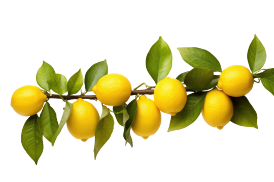 a branch of lemon tree with lemon on transparent background