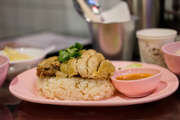 Hainanese chicken rice on table thaifood concept.