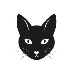 Cat head silhouette on white background, ideal for logos, tattoos, branding, and pet themed designs.