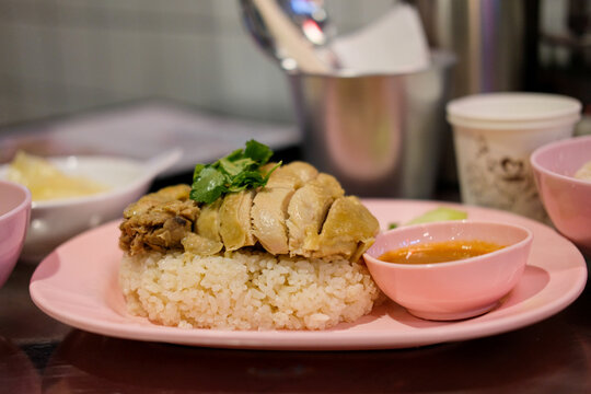 Hainanese chicken rice on table thaifood concept.