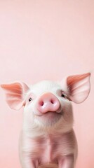 cute pink piglet on pastel pink background
