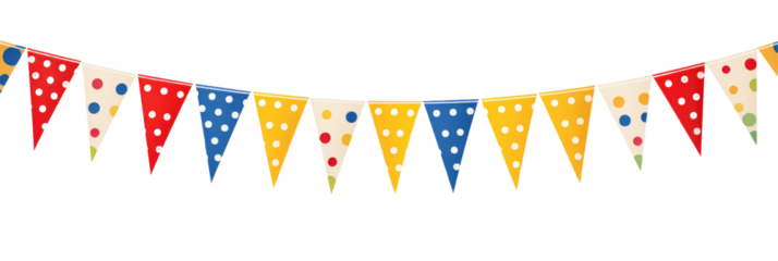 A cheerful bunting banner with alternating polk on transparent background