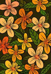  Flowers, plants, floral pattern hand drawing line art vector illustration background, engraving line botanical design for banner, artprint, poster, cards, cover.