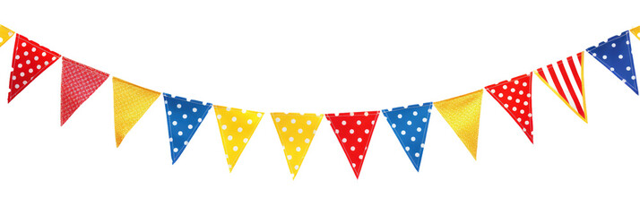 A cheerful bunting banner with alternating polk on transparent background