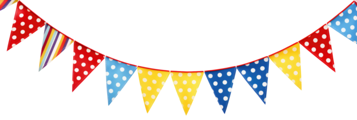 A cheerful bunting banner with alternating polk on transparent background