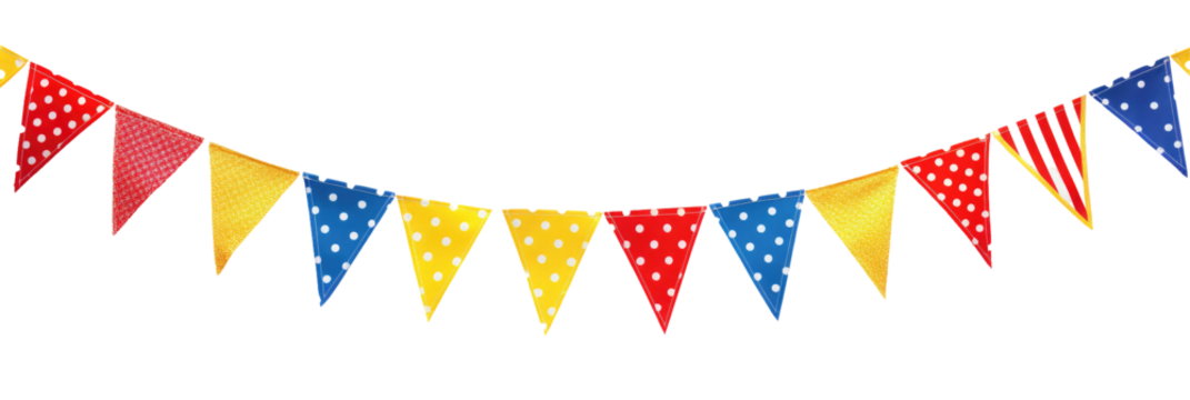 A cheerful bunting banner with alternating polk on transparent background