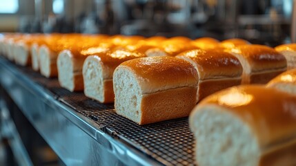 Freshly Baked Bread on Cooling Rack in Bakery