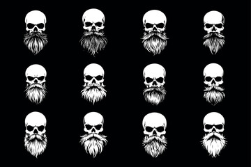 Bearded Skull Vector Pack – Retro Pirate and Viking Skull Illustrations. Used for T-shirts, tattoo designs, and streetwear branding.