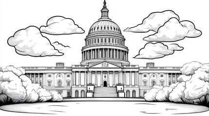 Monochrome Illustration Of The United States Capitol Building