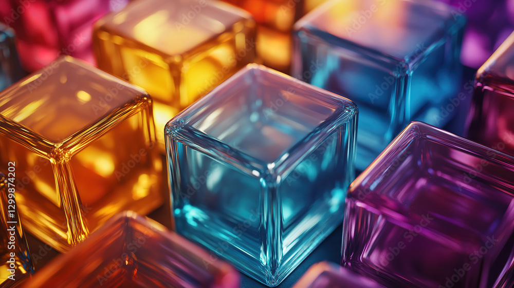 Poster rotating glass cubes in abstract vertical animation with smooth seamless loop