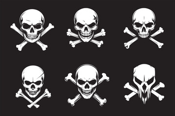 Classic Skull and Crossbones Vector – Pirate Logo and Gothic Tattoo Set. Great for pirate-themed designs, tattoo artwork, and biker club branding.