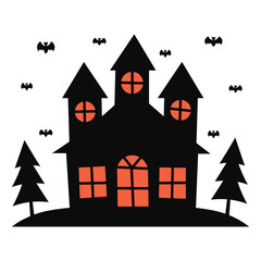 Silhouette of Haunted House Halloween Isolated on White Background.