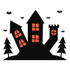 Silhouette of Haunted House Halloween Isolated on White Background.
