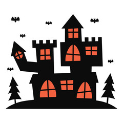 Silhouette of Haunted House Halloween Isolated on White Background.