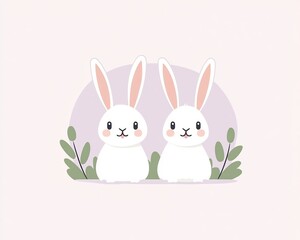 white rabbit flat illustration minimal cute design