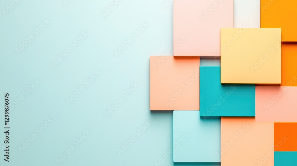 Poster collection of colorful abstract squares in grid pattern on solid background with ample copy space ab
