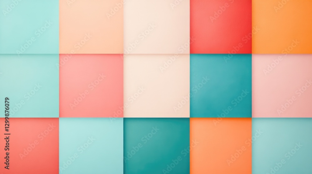 Poster collection of colorful abstract squares in grid pattern on solid background with ample copy space ab