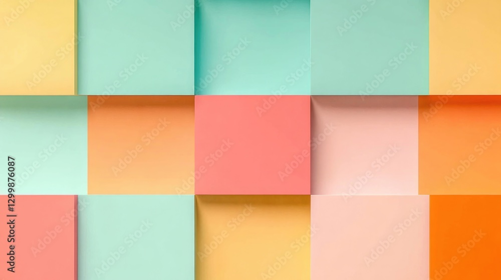 Poster collection of colorful abstract squares in grid pattern on solid background with ample copy space ab
