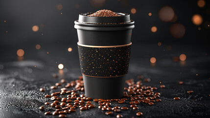 A sleek coffee cup mockup with a customizable logo on the sleeve.