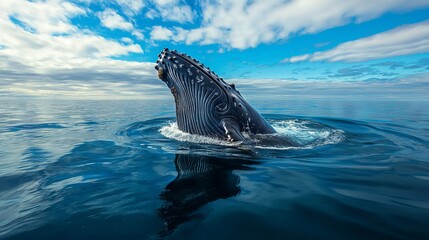 Fototapeta premium Majestic Whale Breaching in Calm Ocean Waters