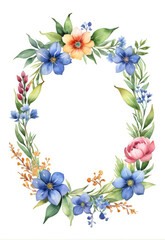 Beautiful hand painted wreath of watercolor plant flowers