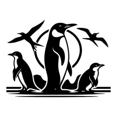 Naklejka premium Penguin vector silhouette illustration black color