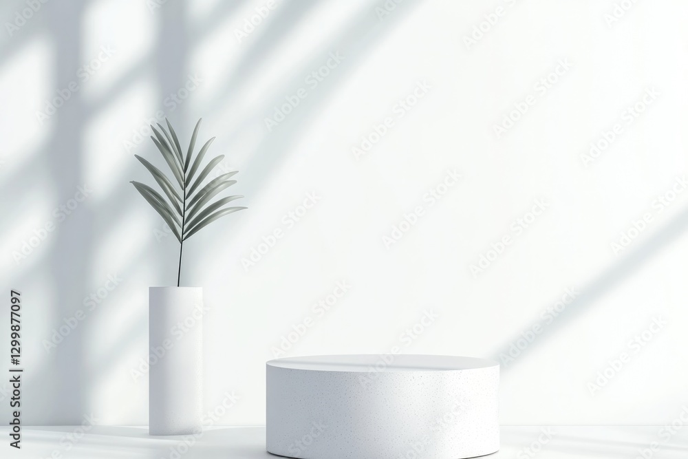 Poster minimalist monochrome podium with matte finishes and smooth edges displayed in clean studio environm