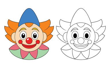Colorful Clown Face Coloring Page for Kids