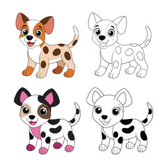 Cute Cartoon Dalmatian Puppies Coloring Page Set