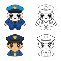 Cute Cartoon Police Officer Coloring Pages Set