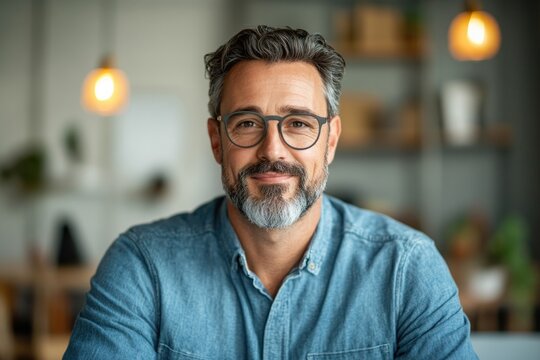 portrait of professional instructor delivering online course engaging with students through webcam modern home office