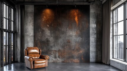Urban Living Room with Concrete Floor and Armchair