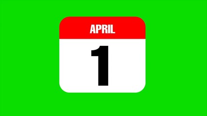 April 1 calendar animation with green screen background