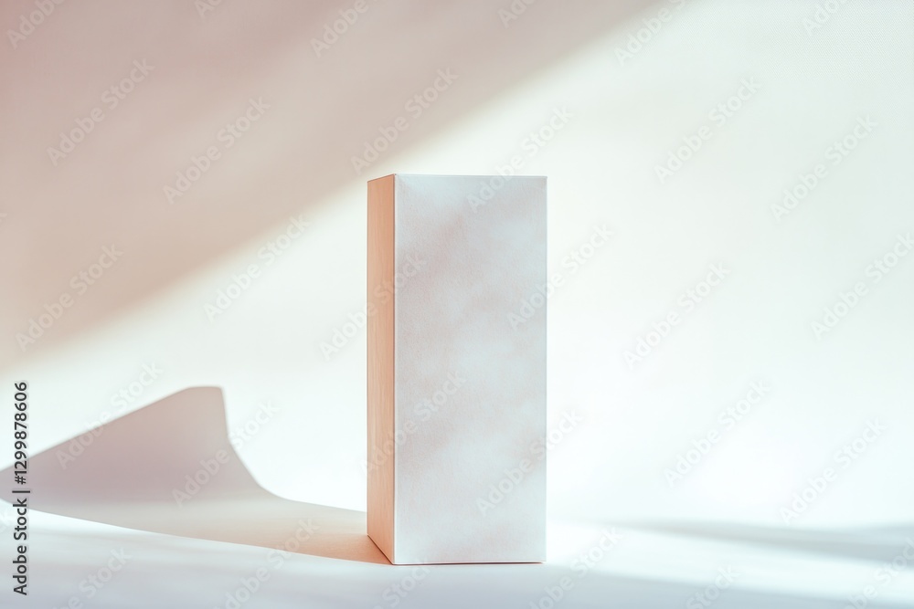 Poster simple mockup of tall rectangular box positioned diagonally on plain white background with soft shad