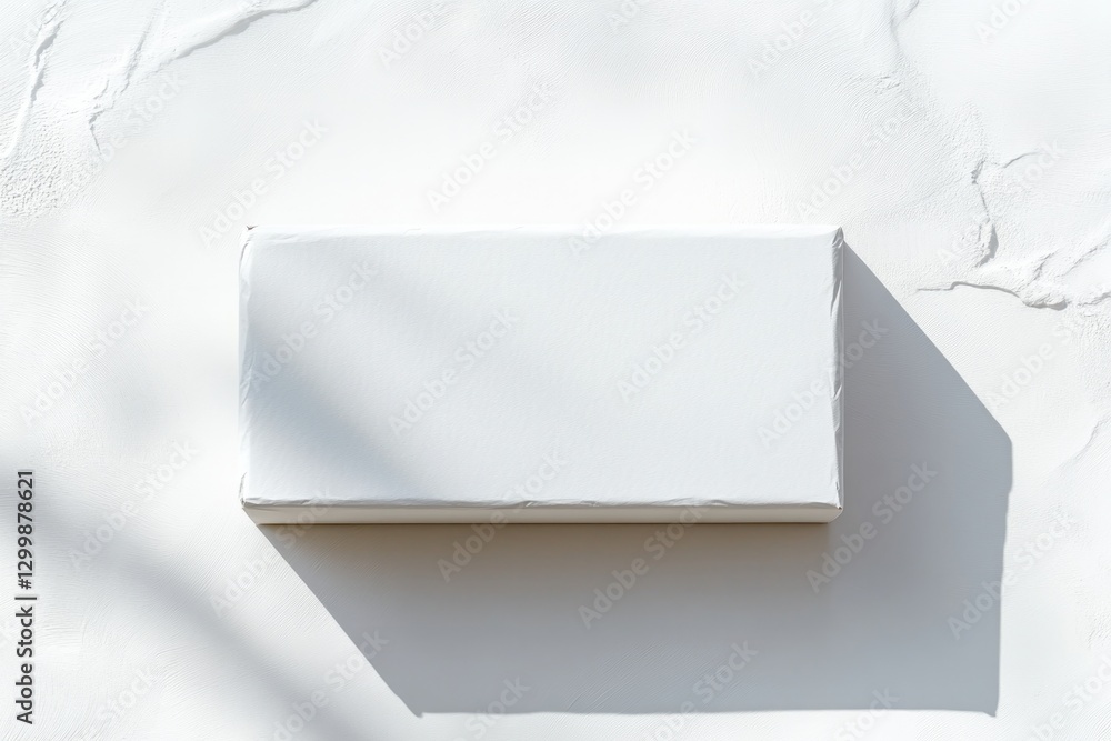 Poster simple mockup of tall rectangular box positioned diagonally on plain white background with soft shad
